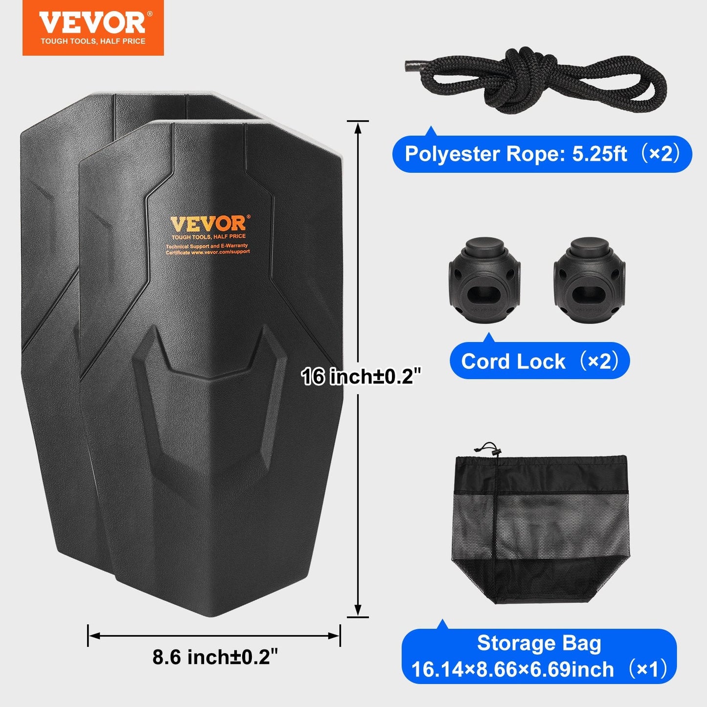 Marine EVA Boat Dock Bumpers, 0.22m x 0.41m, with Ropes and Storage Bag