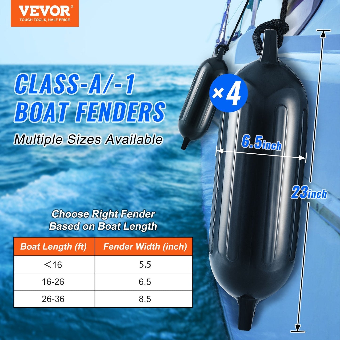 Inflatable Boat Bumpers with Accessories, 0.17 x 0.58 m, Black, Set of 4