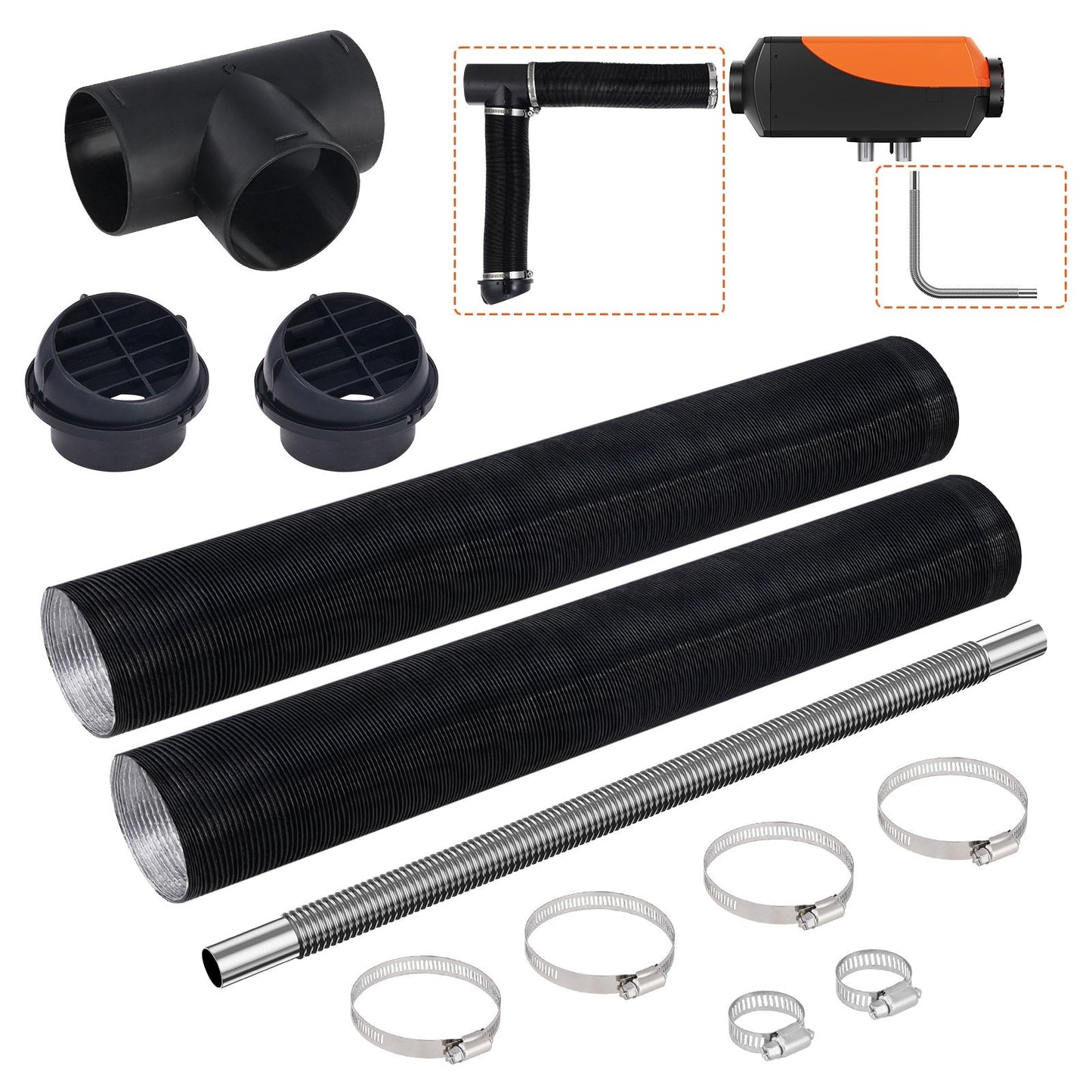Diesel Heater Ducting Kit: 0.76m Air Hose & 0.6m Exhaust Pipe for Parking Heaters