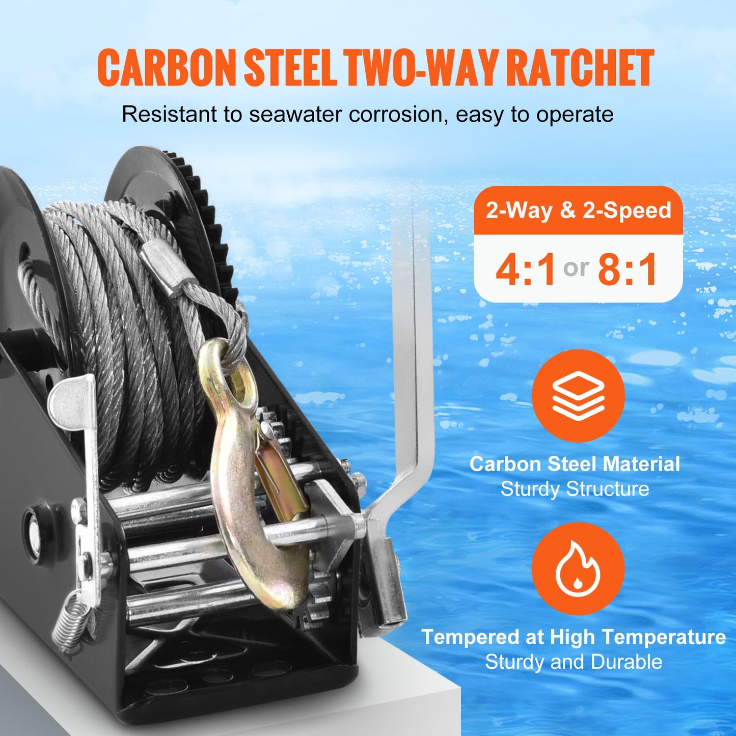 VEVOR Hand Winch Heavy Duty Hand Crank 1587.5 kg 10 m Steel Cable for Boat/ATV