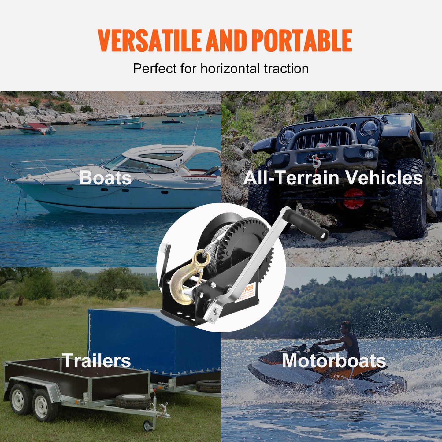 VEVOR Hand Winch Heavy Duty Hand Crank 1587.5 kg 10 m Steel Cable for Boat/ATV