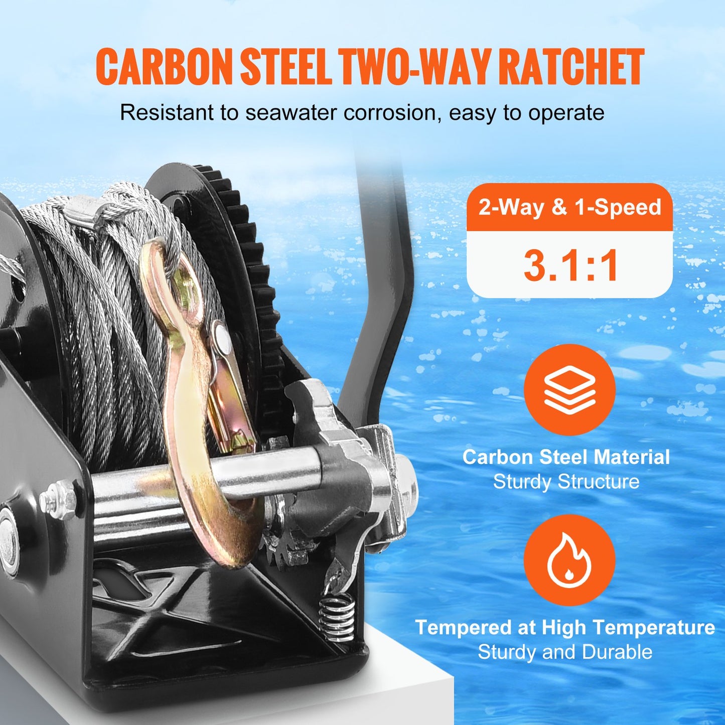 VEVOR Hand Winch Heavy Duty Hand Crank 362.8 kg 10 m Steel Cable for Boat/ATV