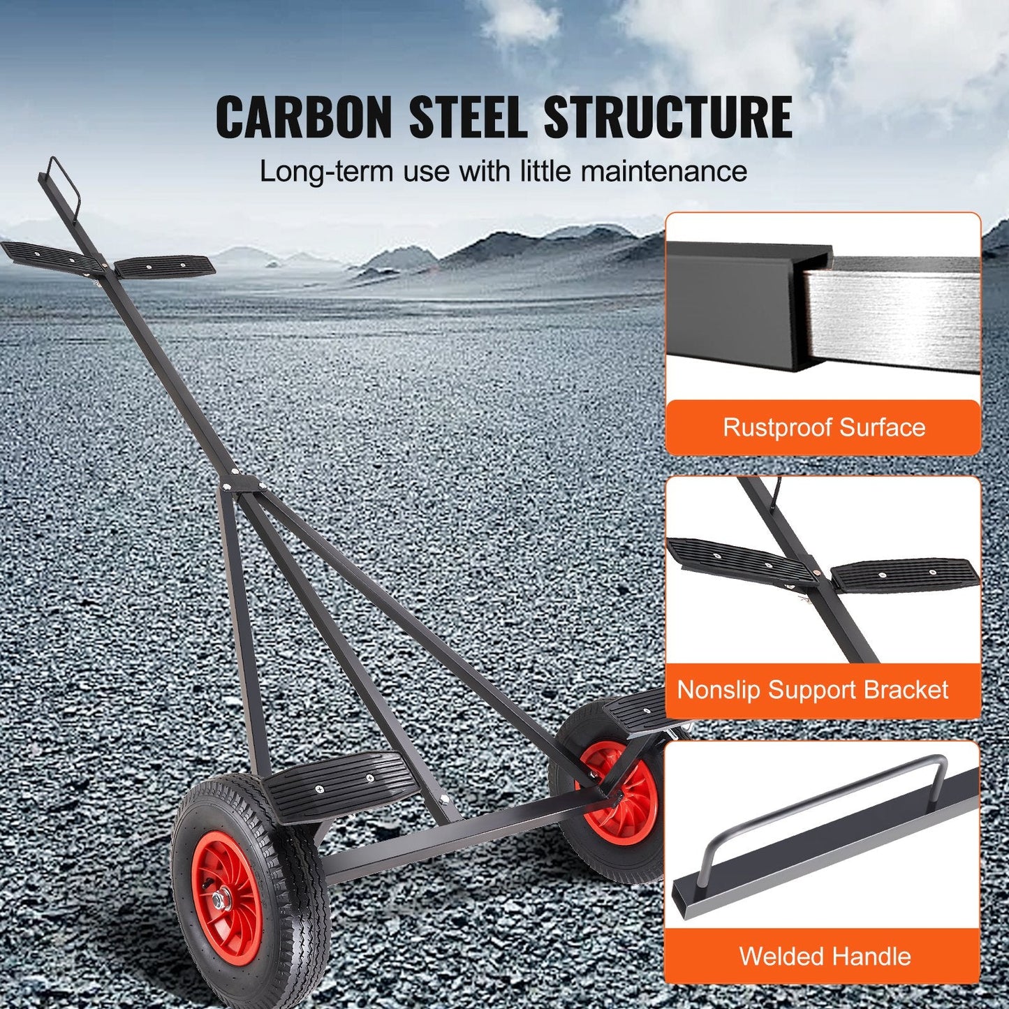 Adjustable Carbon Steel Boat Trailer Dolly, 190 kg Capacity, 2.44-2.94 m Length