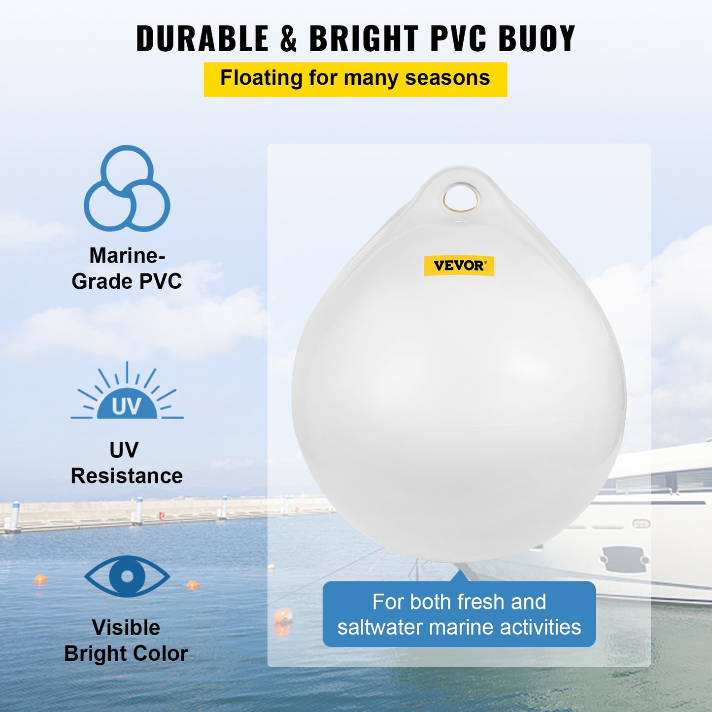 VEVOR Boat Buoy Ball, 21\" Diameter Inflatable Heavy-Duty Marine-Grade Vinyl Marker