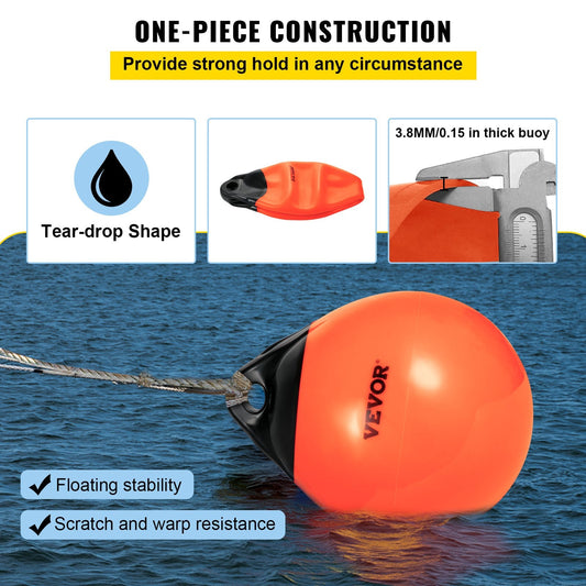 Inflatable Marine-Grade PVC Buoy Ball, 38 cm Diameter, Orange for Mooring & Fishing