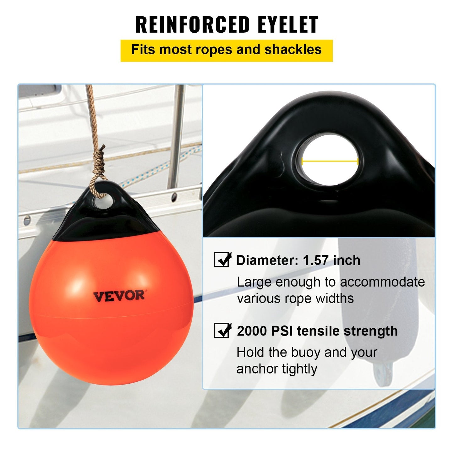 Inflatable Marine-Grade PVC Buoy Ball, 38 cm Diameter, Orange for Mooring & Fishing