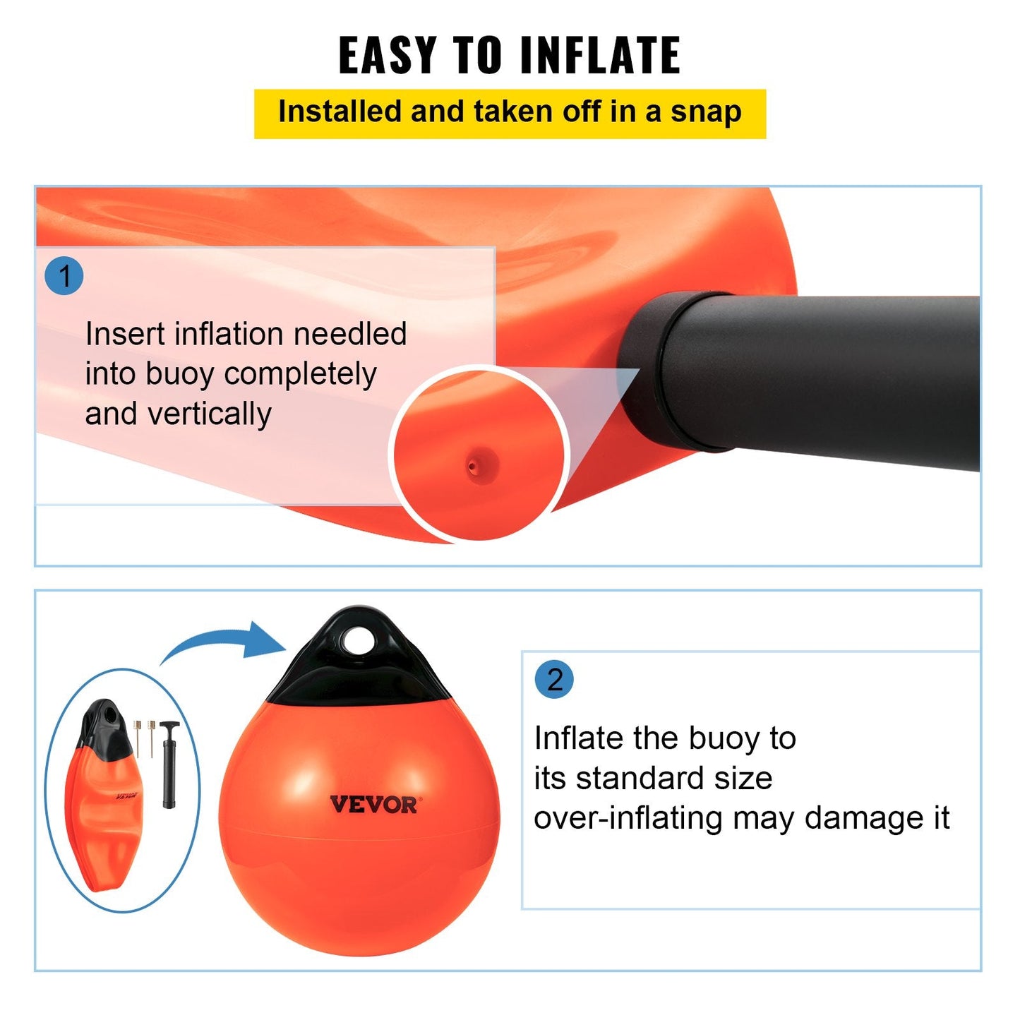 Inflatable Marine-Grade PVC Buoy Ball, 38 cm Diameter, Orange for Mooring & Fishing