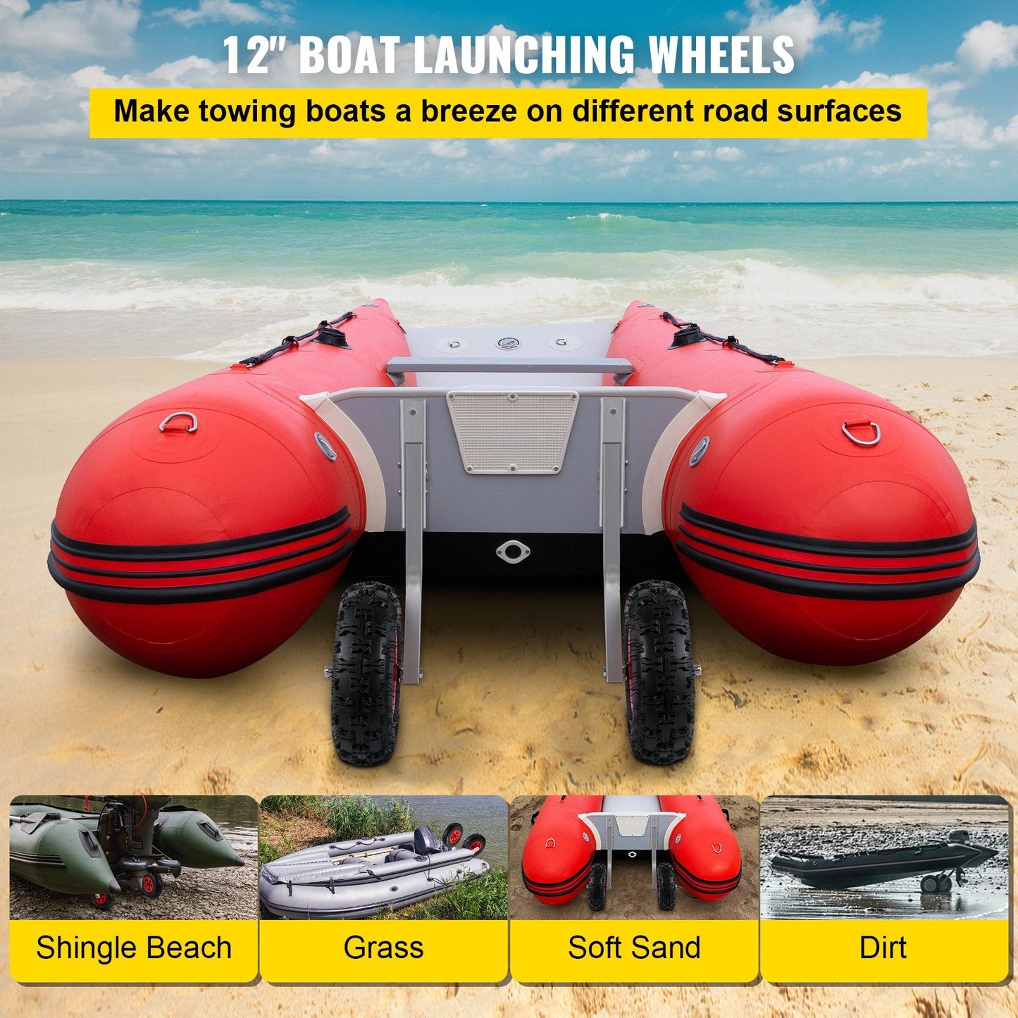 Aluminum Alloy Boat Launch Wheels, 227 kg Capacity, 32 cm Rubber Tires