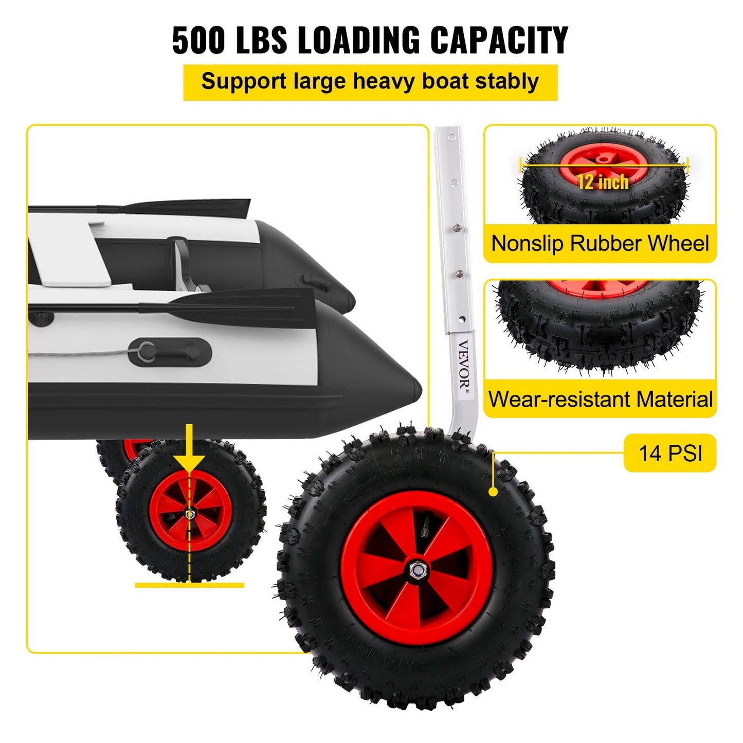Aluminum Alloy Boat Launch Wheels, 227 kg Capacity, 32 cm Rubber Tires