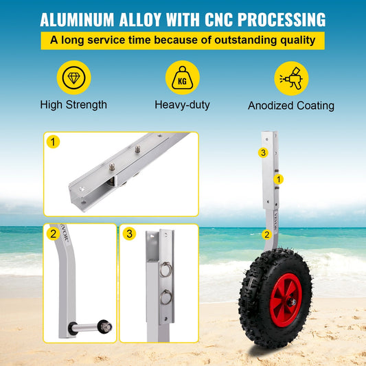 Aluminum Alloy Boat Launch Wheels, 227 kg Capacity, 32 cm Rubber Tires