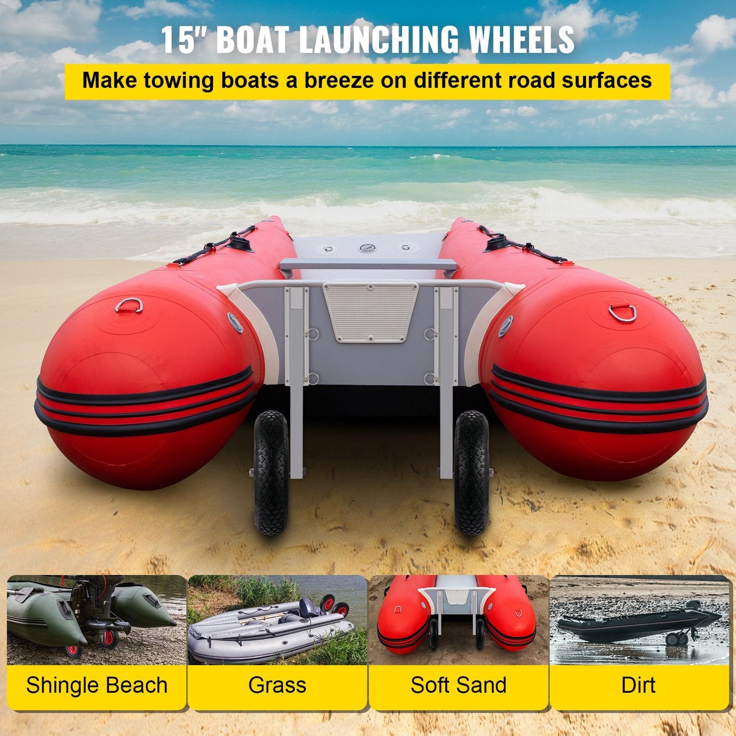 Inflatable Boat Launch Wheels with 136 kg Capacity and 0.38 m Rubber Tires