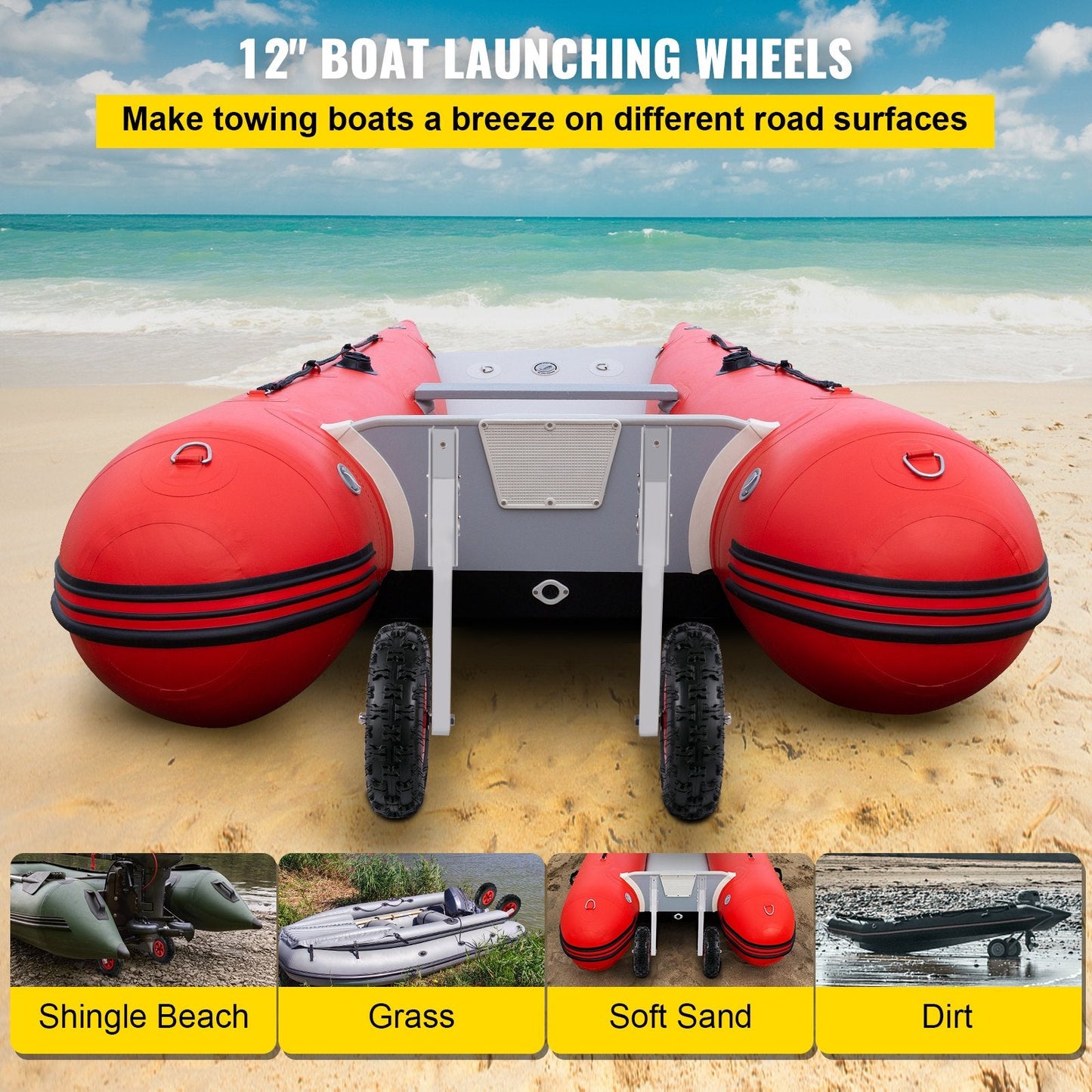 Inflatable Boat Launch Wheels with 32 cm Rubber Tires, 272 kg Capacity