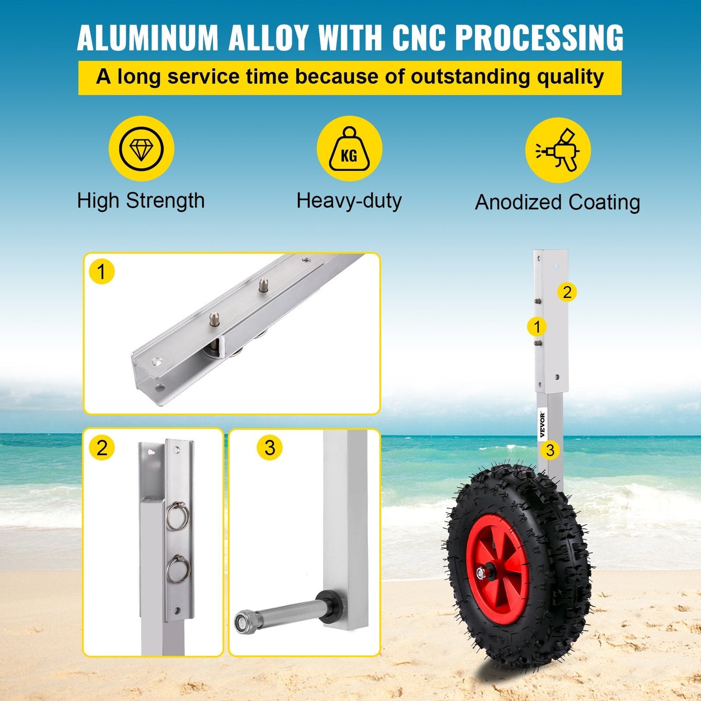 Inflatable Boat Launch Wheels with 32 cm Rubber Tires, 272 kg Capacity