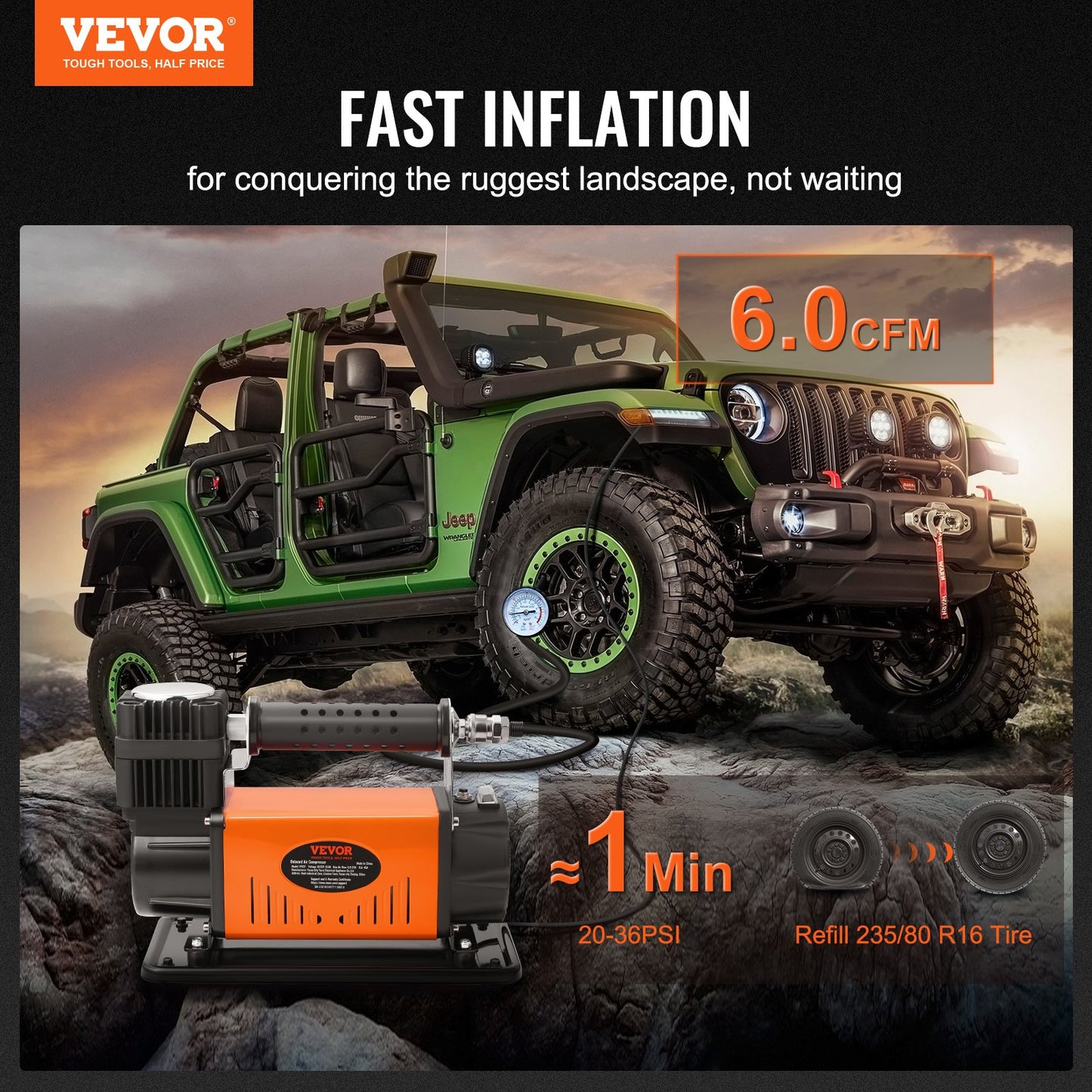 VEVOR 12V Air Compressor Heavy Duty 150PSI Offroad Air Compressor Portable Truck