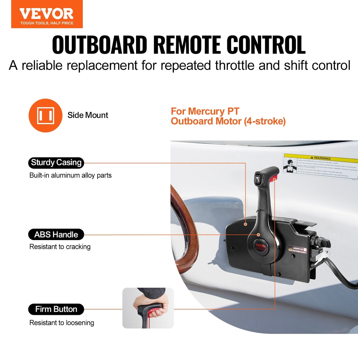 Side-Mounted Outboard Remote Control Box for Mercury PT, 4.65 kg, 0.32 m