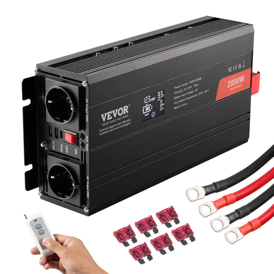 VEVOR Pure Sine Wave Inverter, 2000 Watt,  Power Inverter with 2 AC Outlets 2 USB