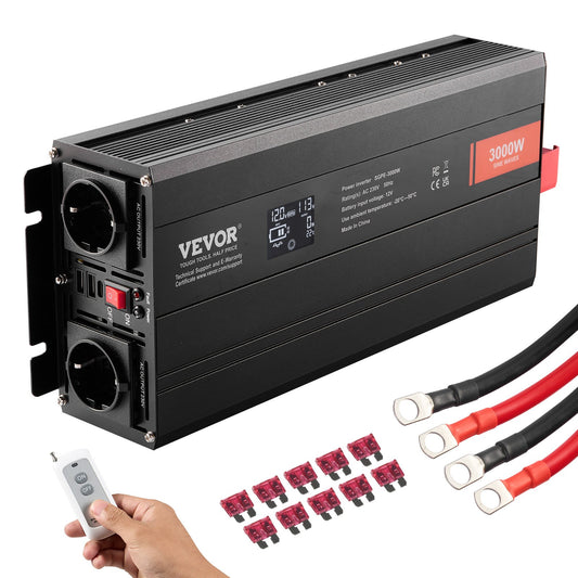 VEVOR Pure Sine Wave Inverter, 3000 Watt, Power Inverter with 2 AC Outlets 2 USB