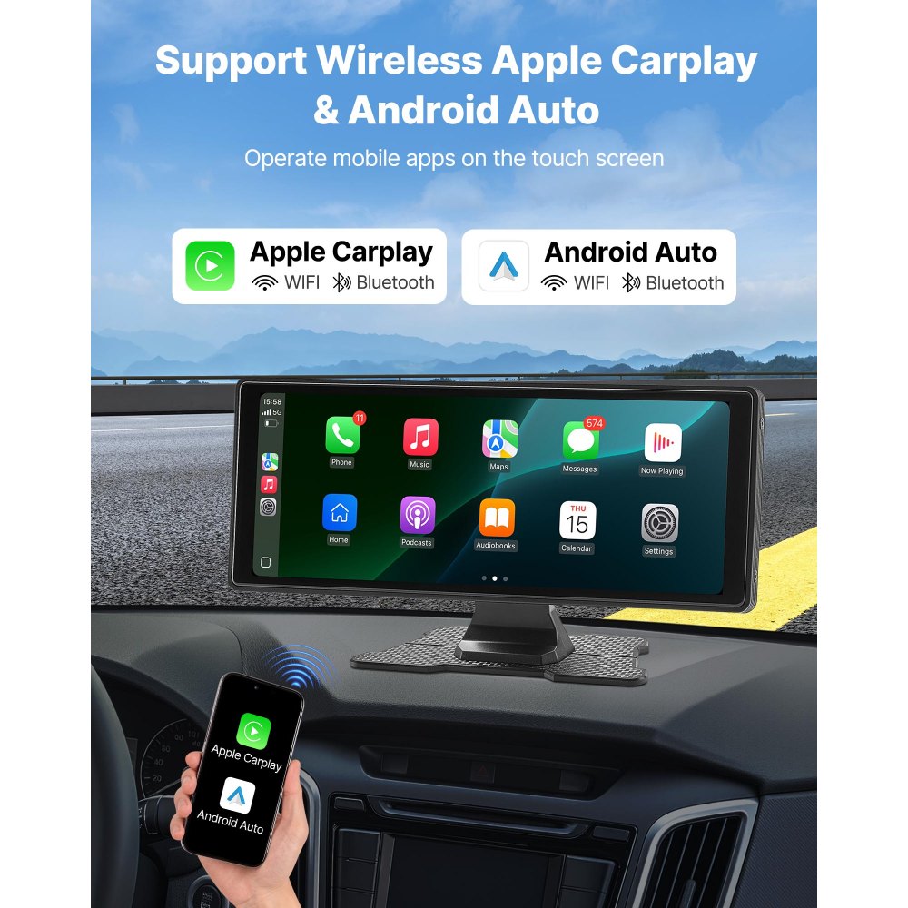 VEVOR Car Stereo Radio CarPlay Touchscreen 254mm Apple Android Front/Rear Camera