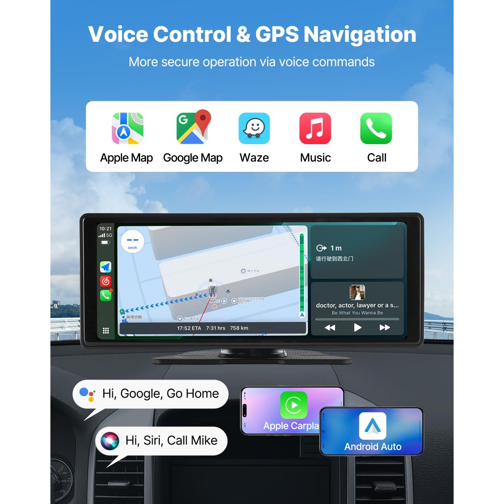 VEVOR Car Stereo Radio CarPlay Touchscreen 254mm Apple Android Front/Rear Camera