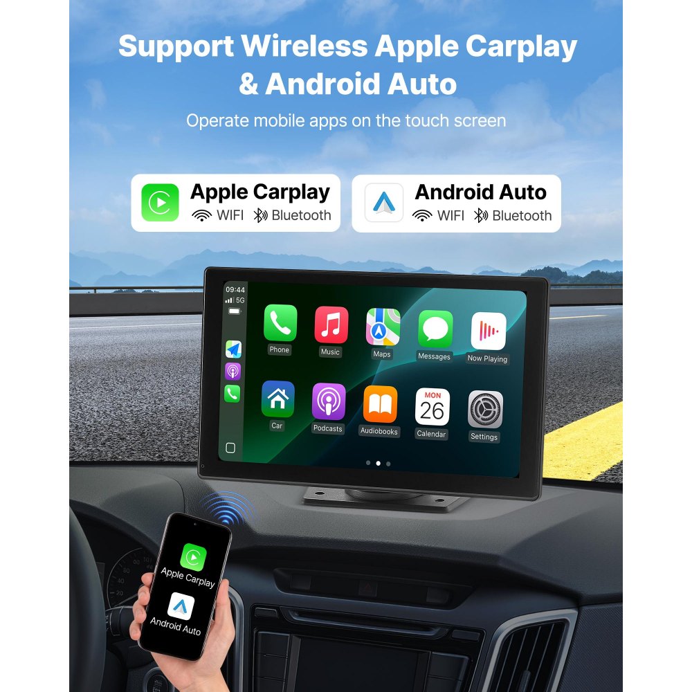 VEVOR Car Stereo Radio CarPlay Touchscreen 228.6 mm Apple Android Backup Camera