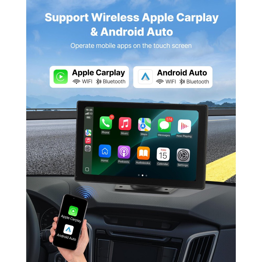 VEVOR Car Stereo Radio CarPlay Touchscreen 229mm Apple Android Front/Rear Camera