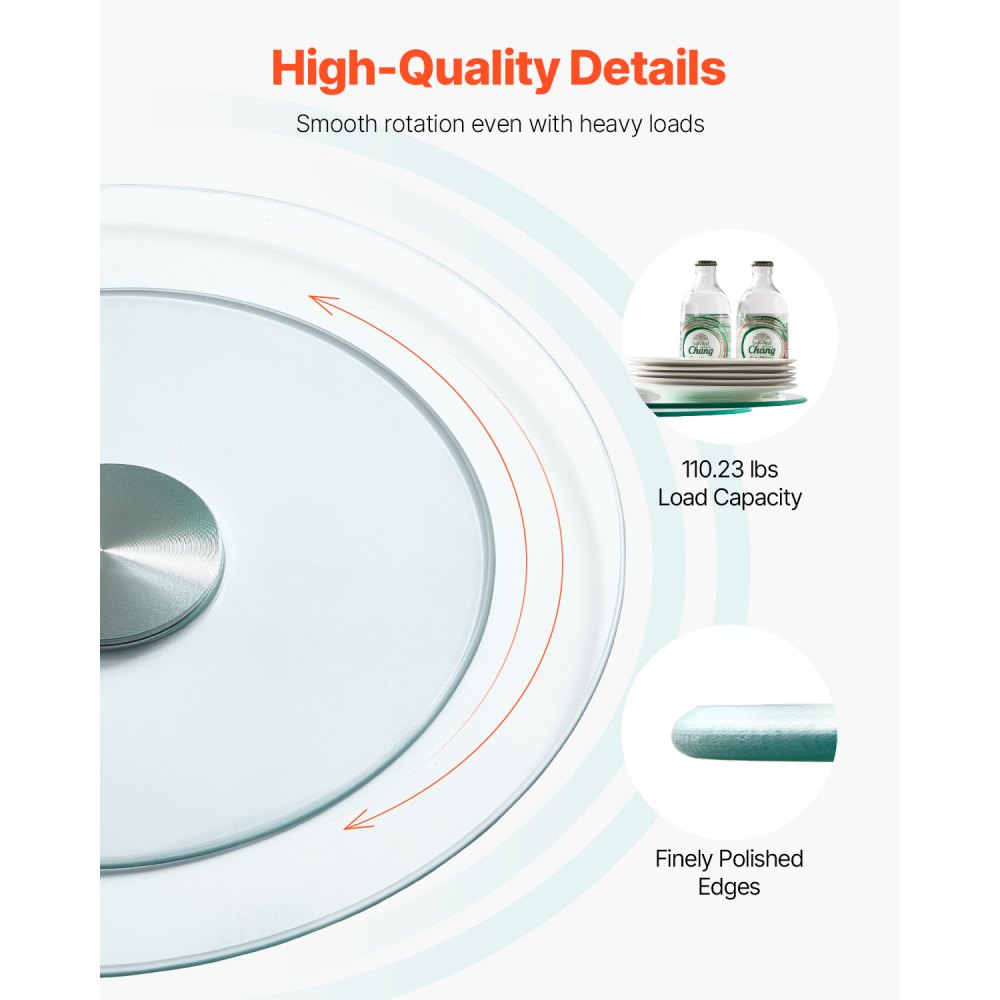 VEVOR Glass Lazy Susan Turntable Dining Table Centerpiece 20 in Rotating Tray