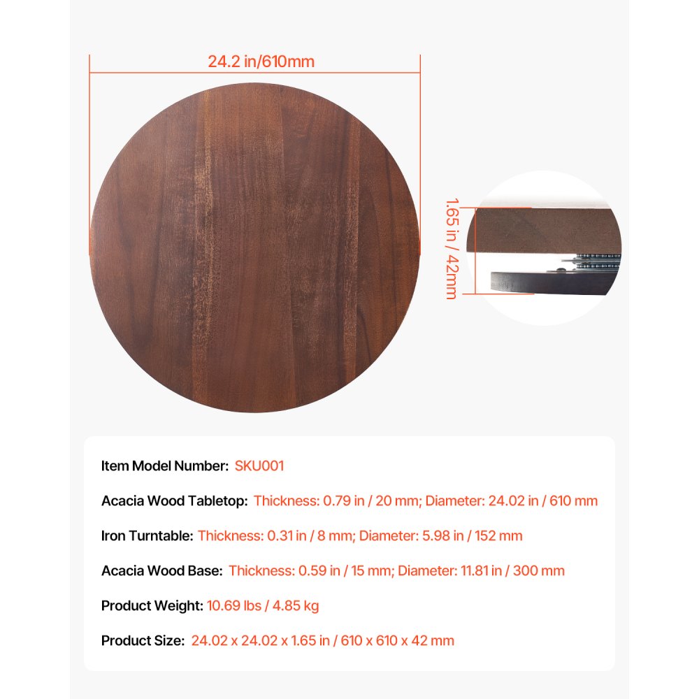 VEVOR Wood Lazy Susan Turntable Dining Table Centerpiece 61 cm Rotating Tray