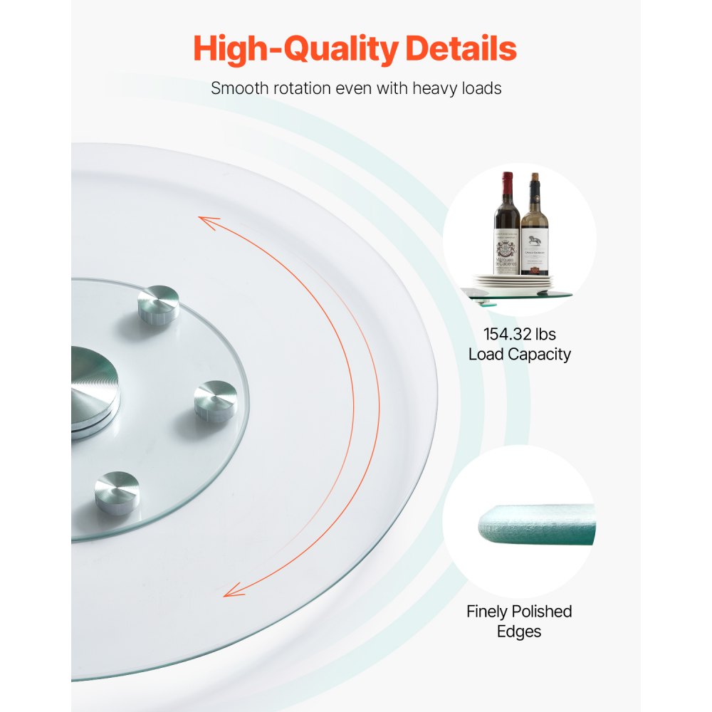 VEVOR Glass Lazy Susan Turntable Dining Table Centerpiece 30 in Rotating Tray