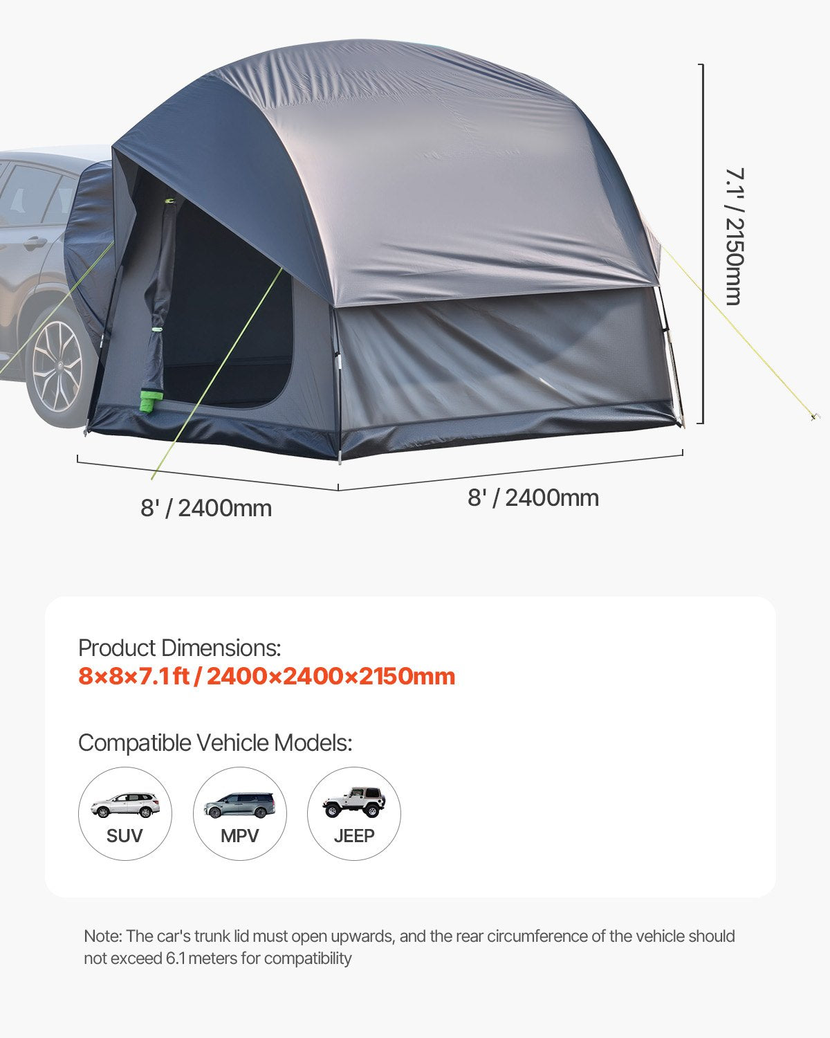 VEVOR SUV Camping Tent Outdoor SUV Tent with 2 Doors Waterproof for 5-8 Person
