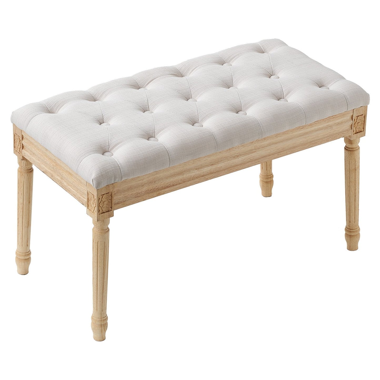 Beige Upholstered Bench with Foam Cushion, Rubberwood Legs, 100 kg Capacity