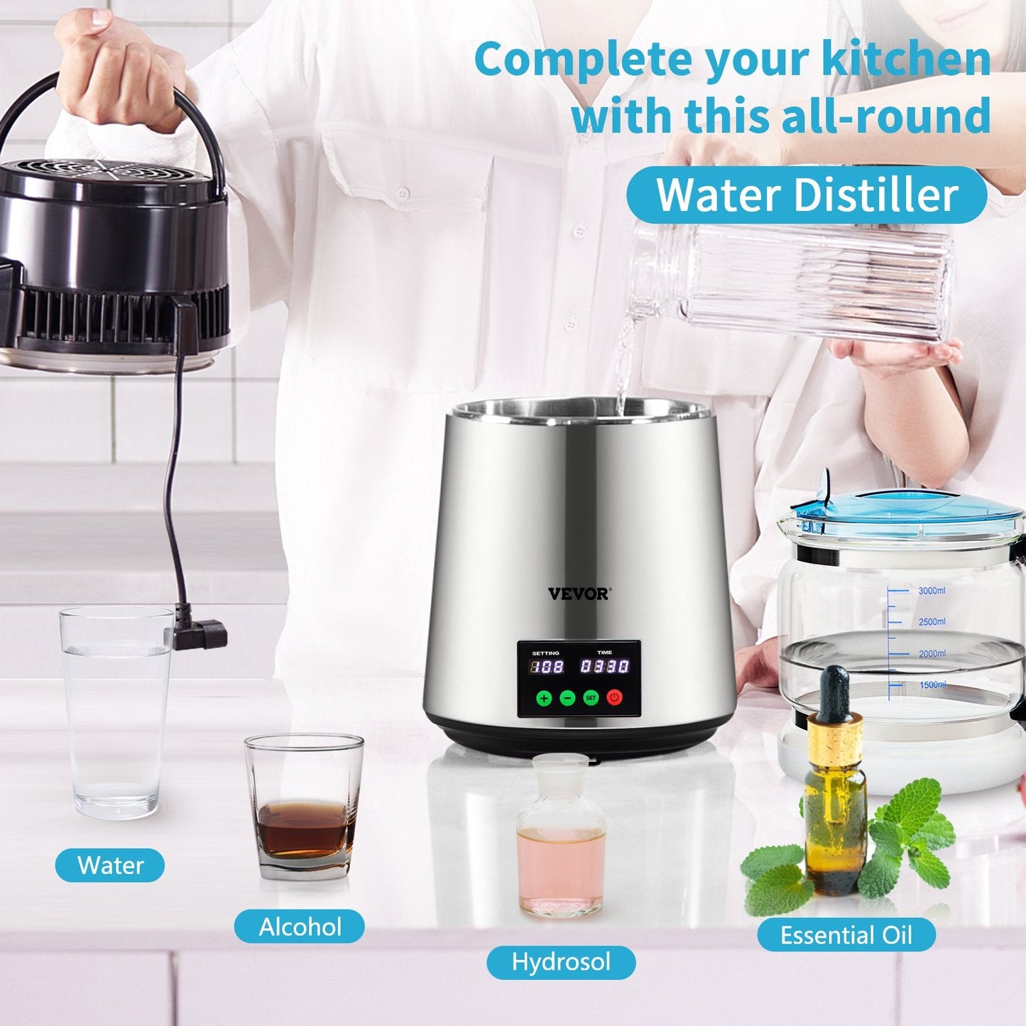4L Water Distiller, 1L/H, Silver, Touch Screen, Stainless Steel, 3.3 kg
