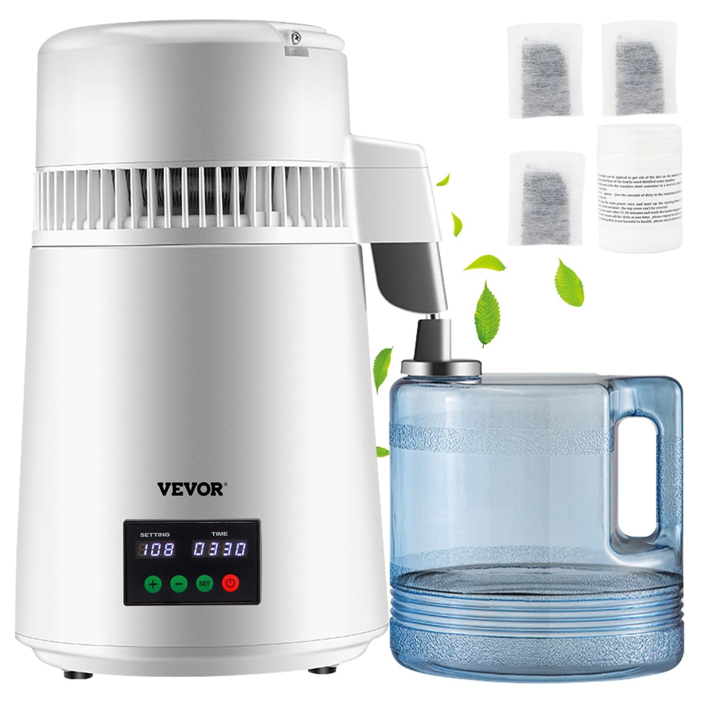 4L Water Distiller with Temp Display & Touch Screen, 1L/H Output, White