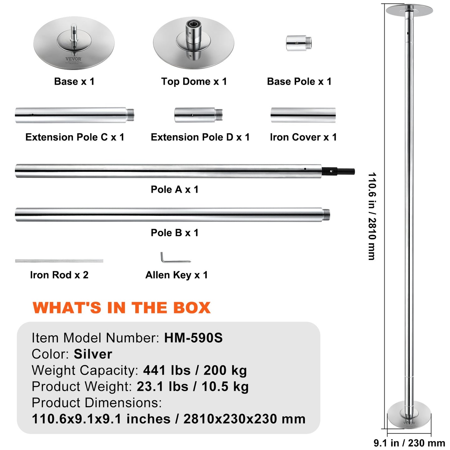 VEVOR Professional Dancing Pole, Spinning Static Dancing Pole Kit, Portable Removable