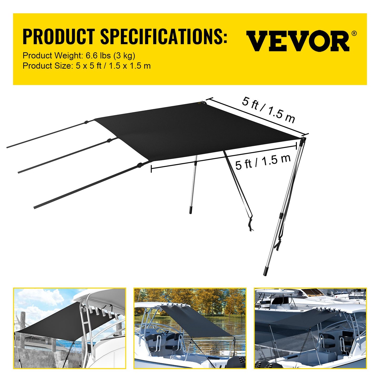 VEVOR T-Top Sun Shade Kit 5' x 5', UV-Proof 600D Polyester T-top Extension Kit with