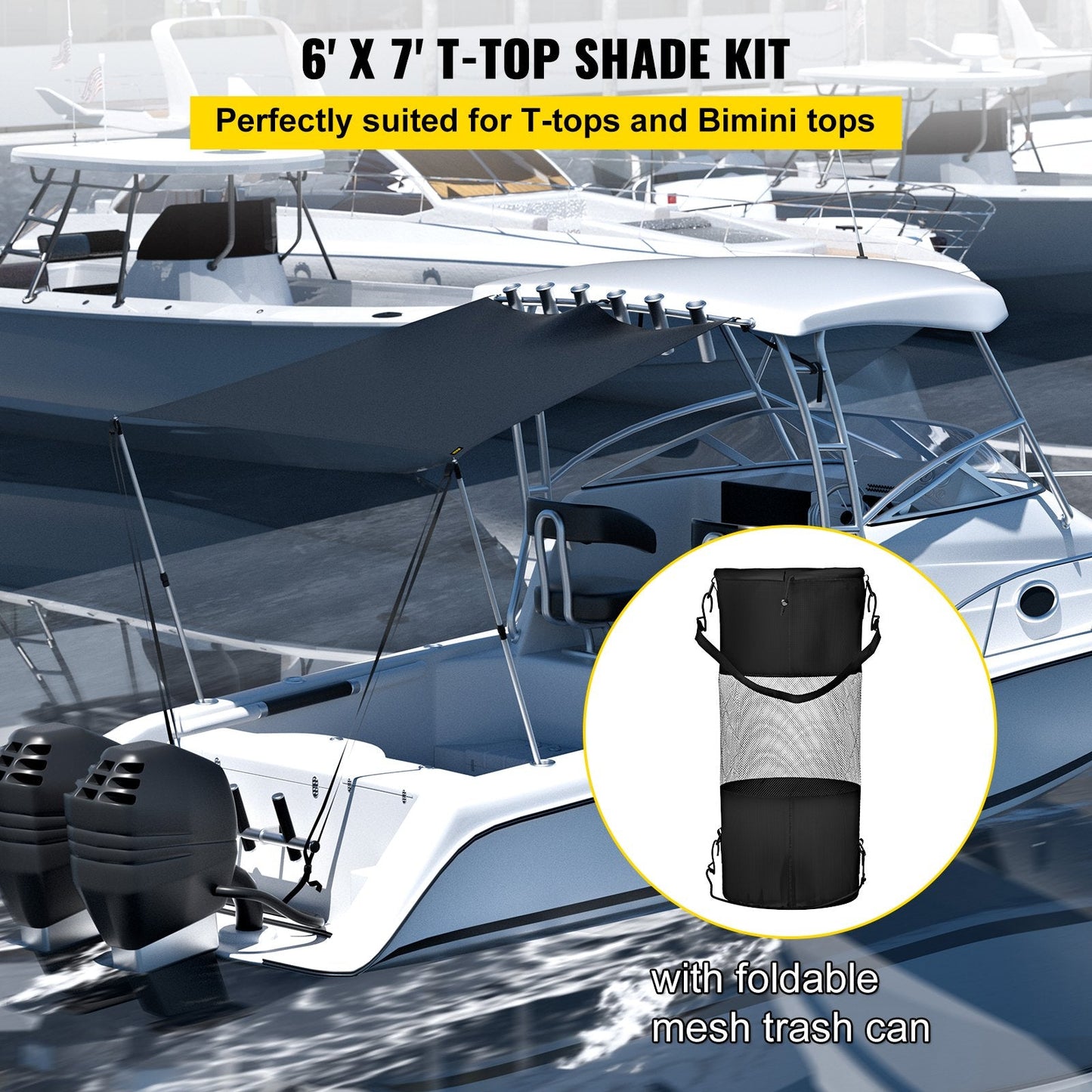 Black T-Top Extension Shade Kit, UV-Proof, 1.83 x 2.13 m, with Telescopic Poles