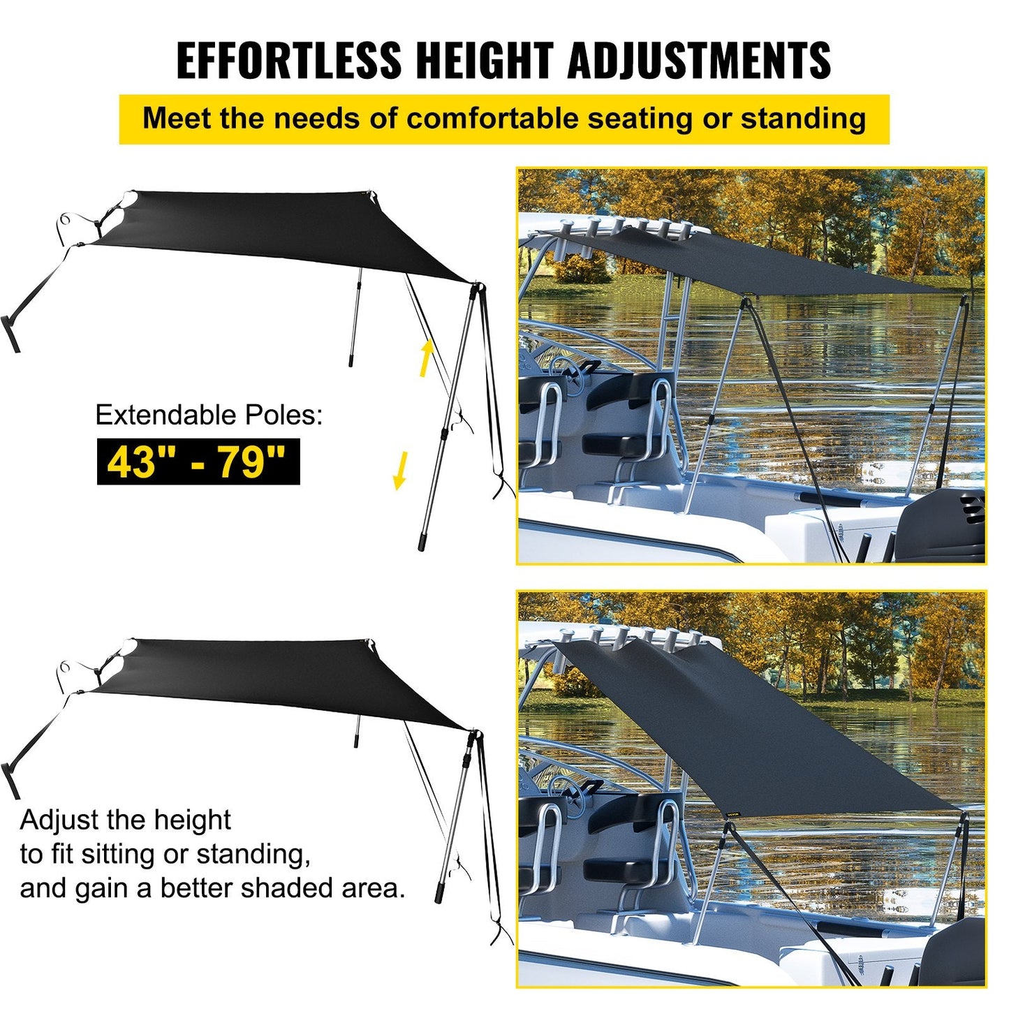 Black T-Top Extension Shade Kit, UV-Proof, 1.83 x 2.13 m, with Telescopic Poles