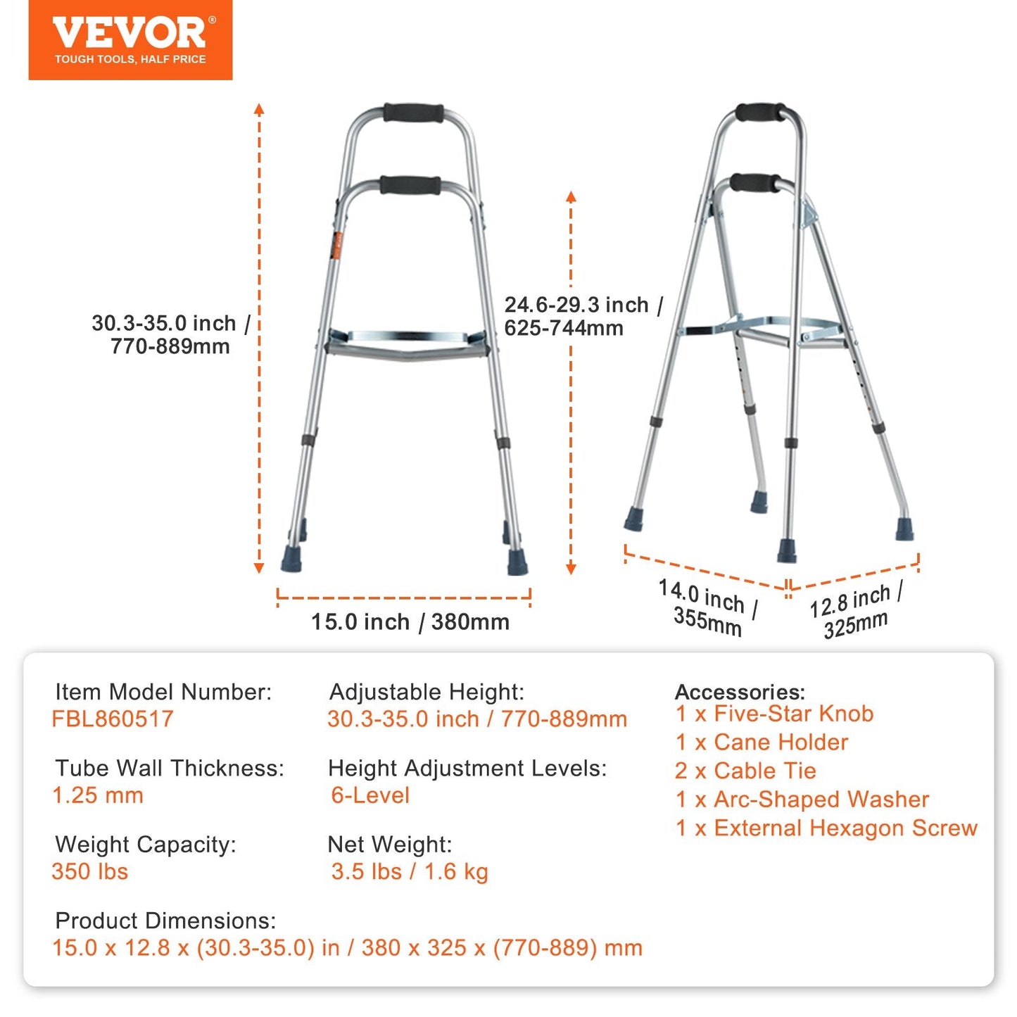 Folding One-Arm Walker for Seniors, Adjustable Height, Durable & Compact Design