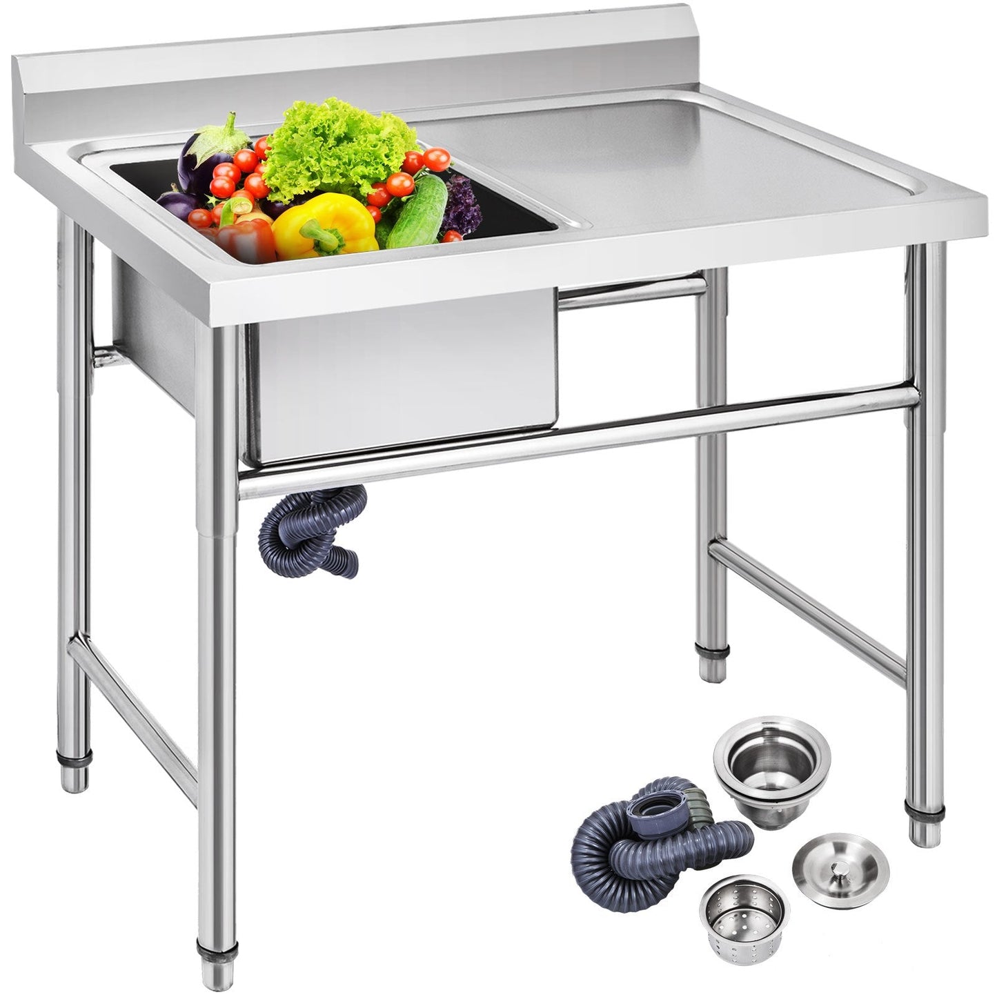 Handcrafted Stainless Steel Kitchen Sink with Right Platform, 1 Compartment