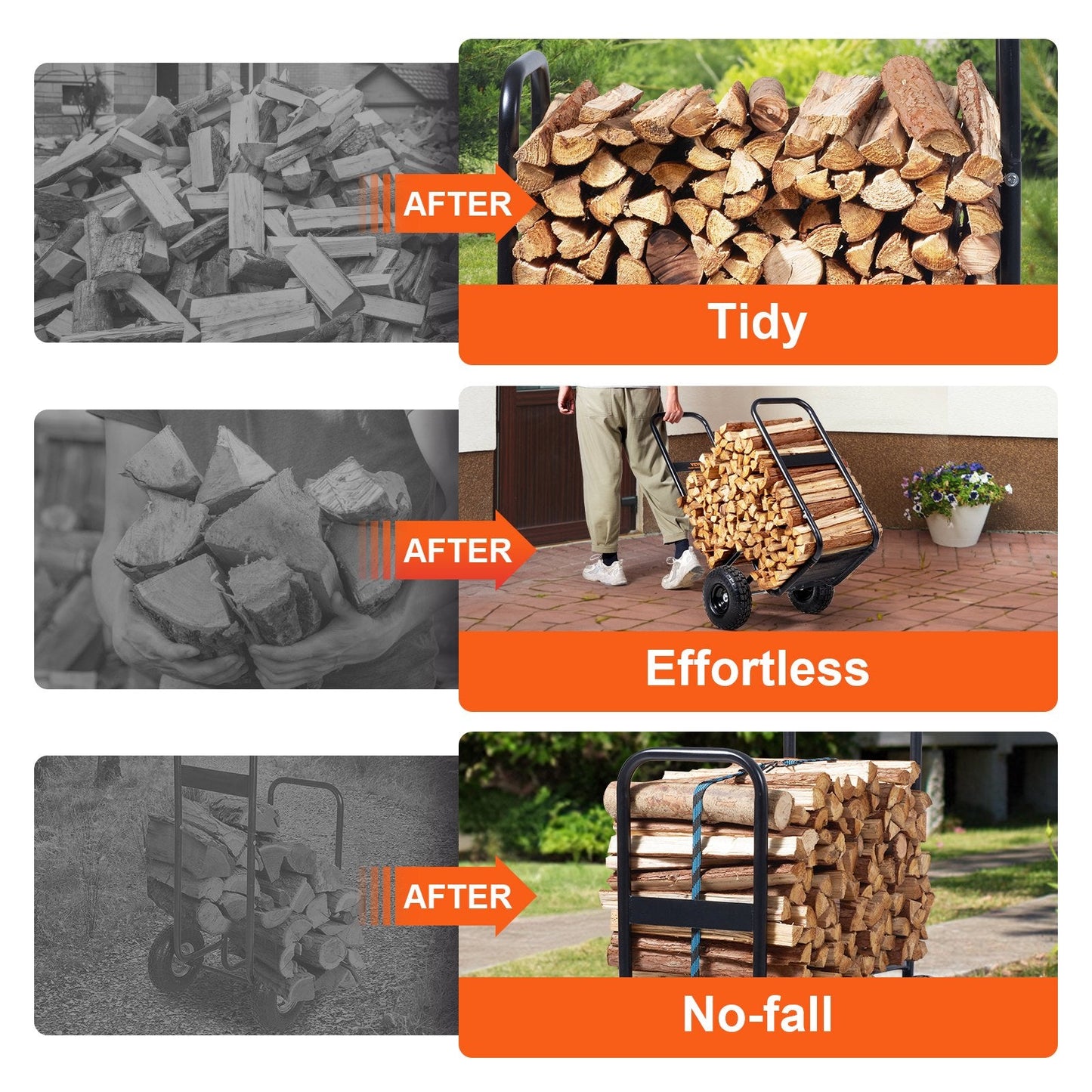 Heavy Duty Firewood Log Cart, 113 kg Capacity, Indoor/Outdoor Wood Hauler