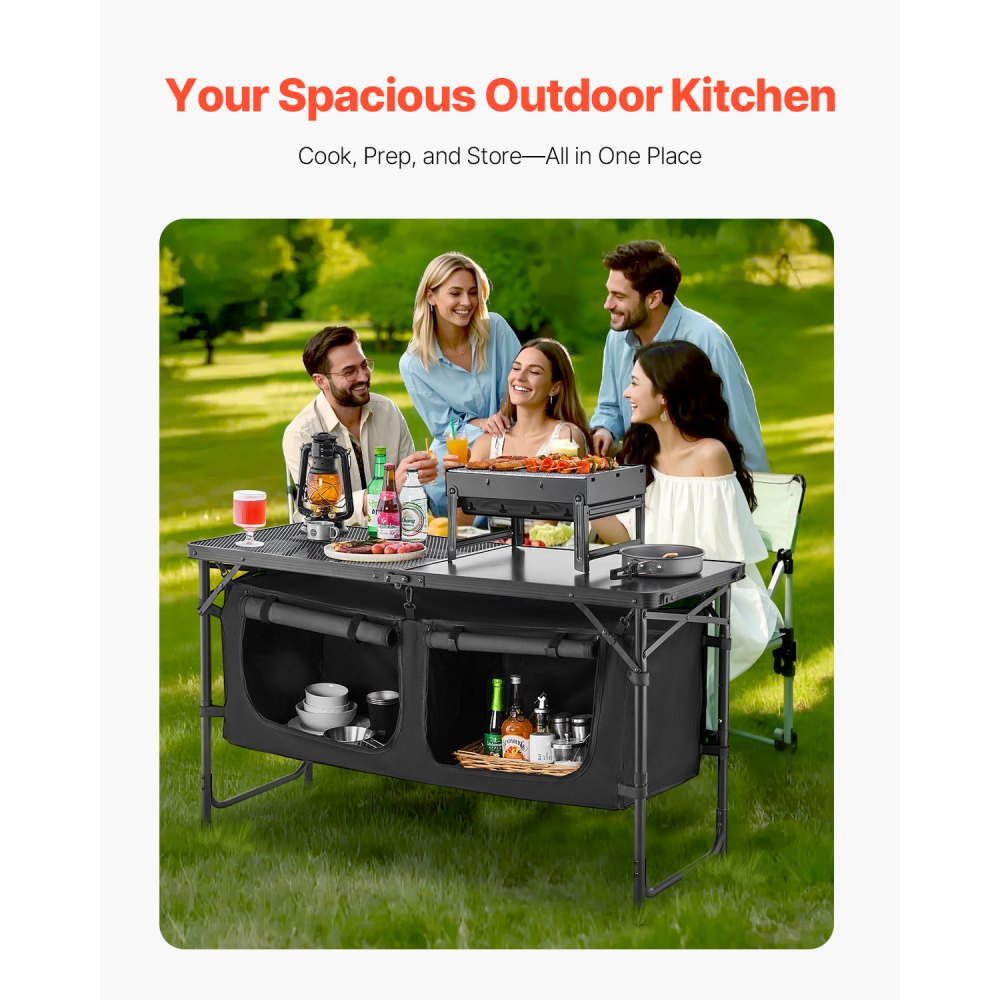 VEVOR Camping Kitchen Table Folding Portable Adjustable Cooking Station Storage