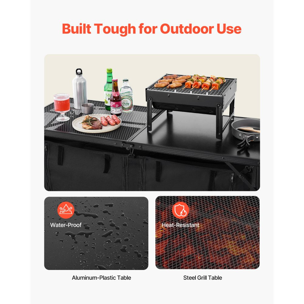 VEVOR Camping Kitchen Table Folding Portable Adjustable Cooking Station Storage