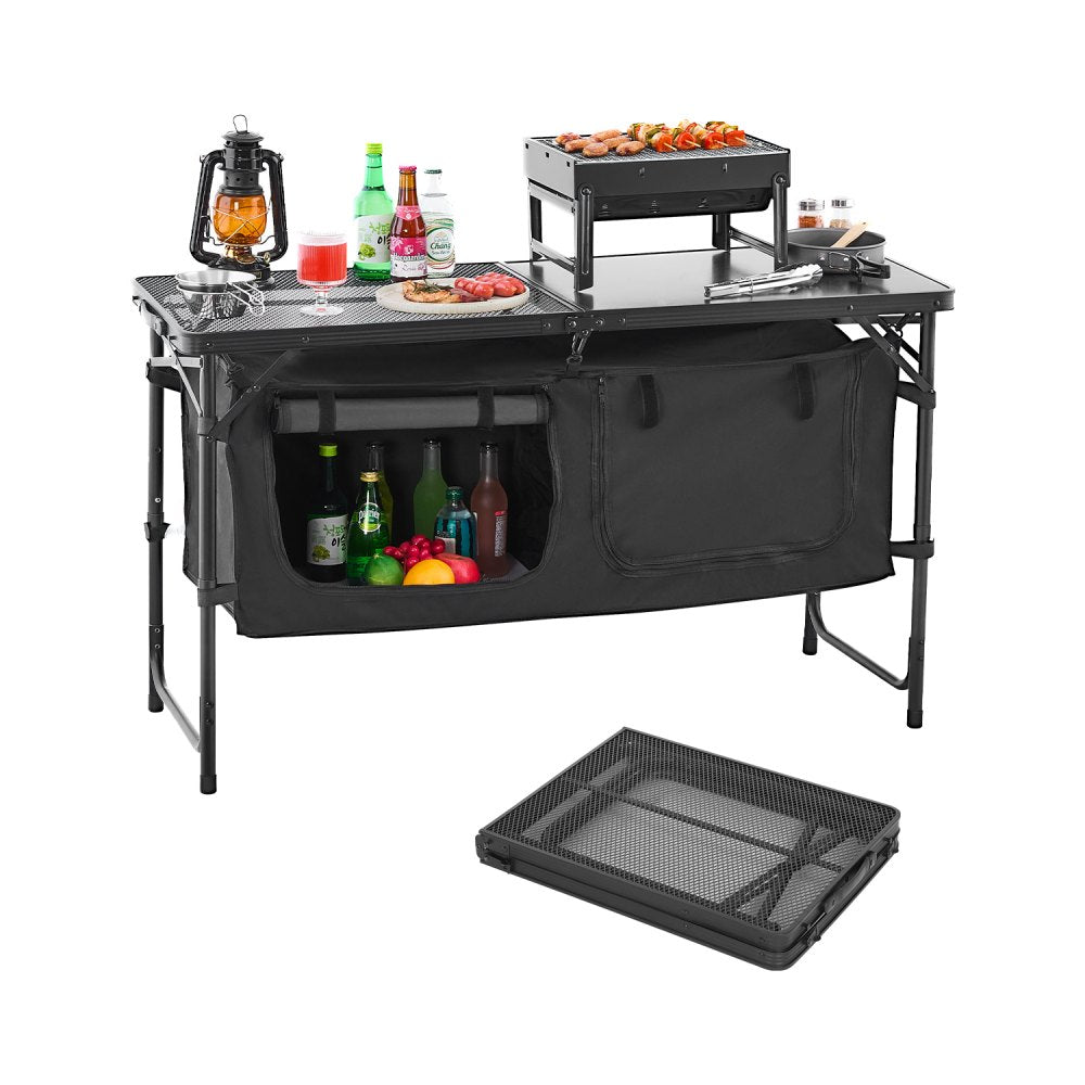 VEVOR Camping Kitchen Table Folding Portable Adjustable Cooking Station Storage
