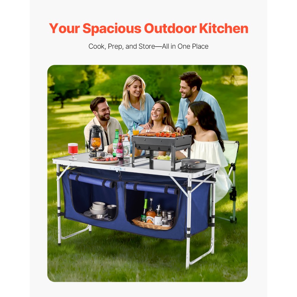 VEVOR Camping Kitchen Table Folding Portable Cook Station 3 Adjustable Heights