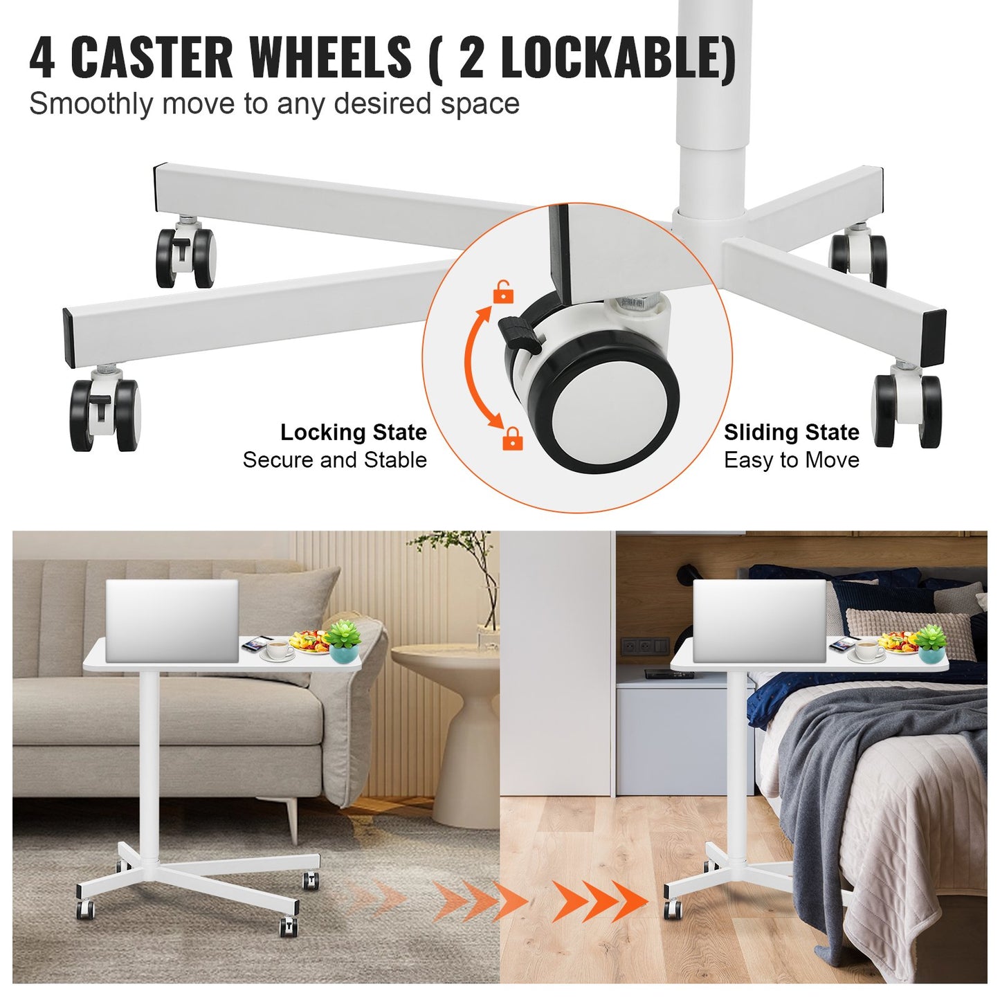 VEVOR Mobile Standing Desk, 28.5"-44.2" Gas-Spring Height Adjustable Sit-Stand Desk,