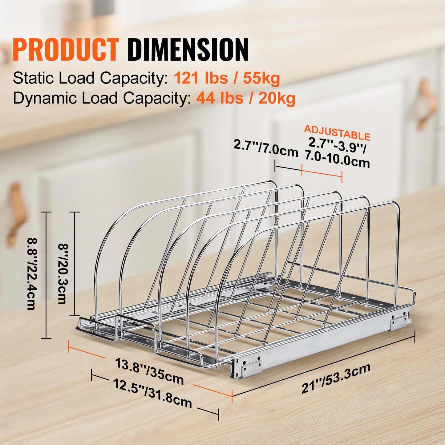 VEVOR Pan and Pot Rack Organizer Expandable Adjustable Lid Holder Under Cabinet
