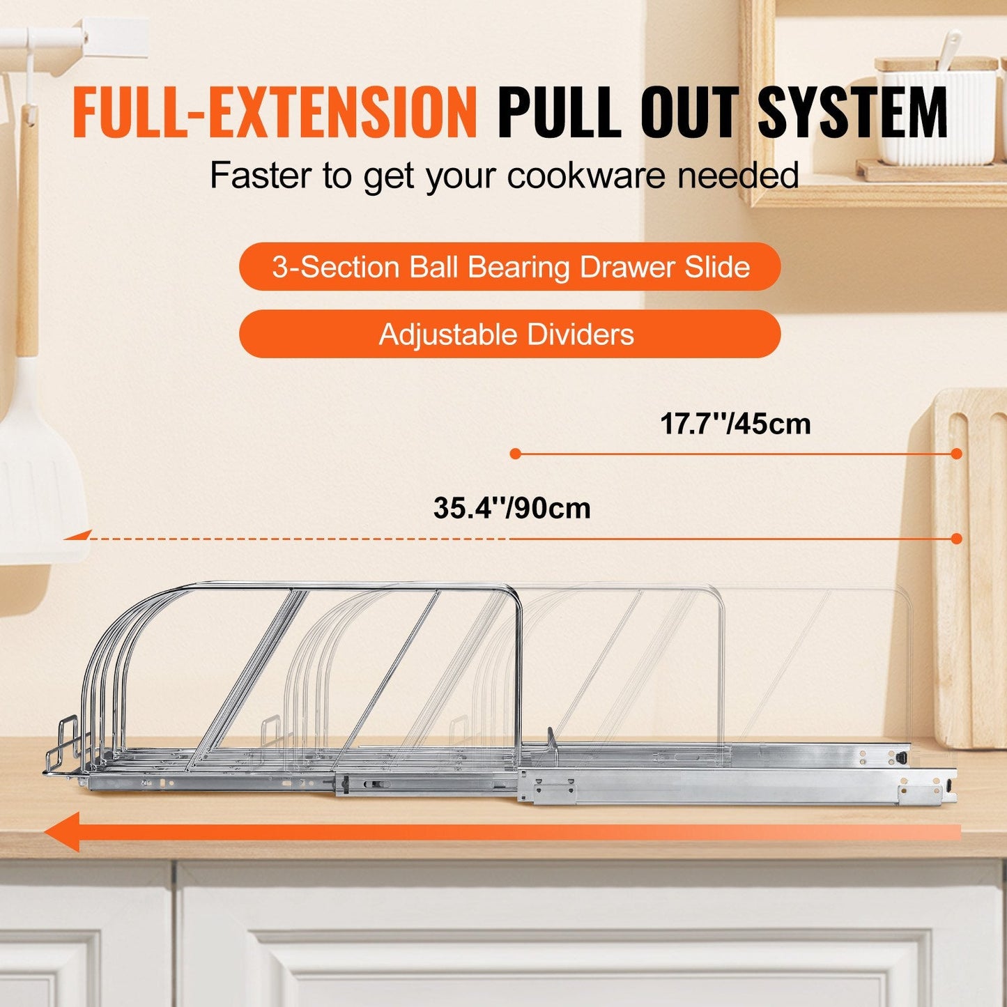 Expandable Pan & Pot Rack Organizer with Adjustable Dividers, Chrome Finish