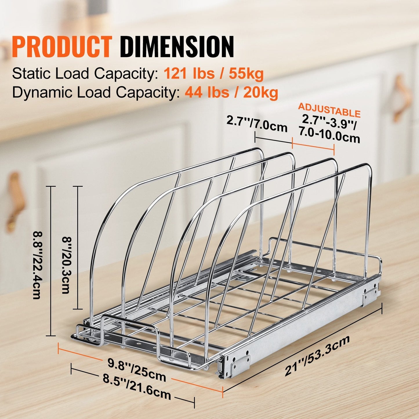 Expandable Pan & Pot Rack Organizer with Adjustable Dividers, Chrome-Plated