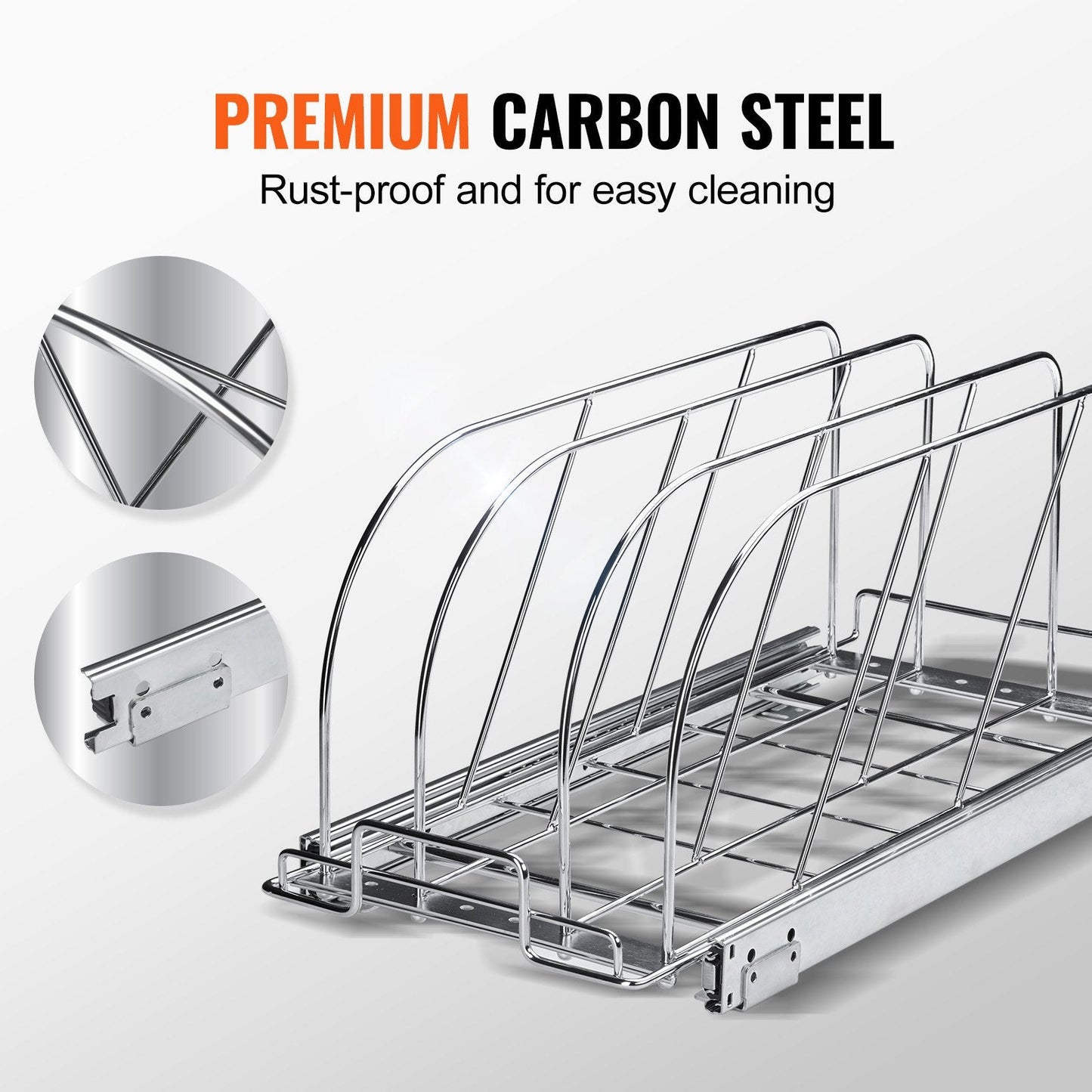 Expandable Pan & Pot Rack Organizer with Adjustable Dividers, Chrome-Plated