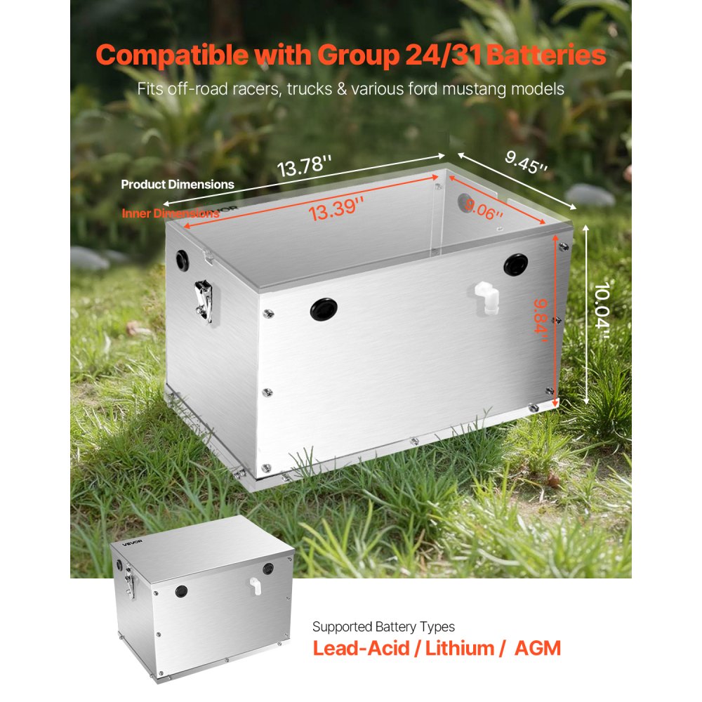 VEVOR Battery Box Group 24/31 Aluminum Alloy Shell for Off-Road Racers & Trucks