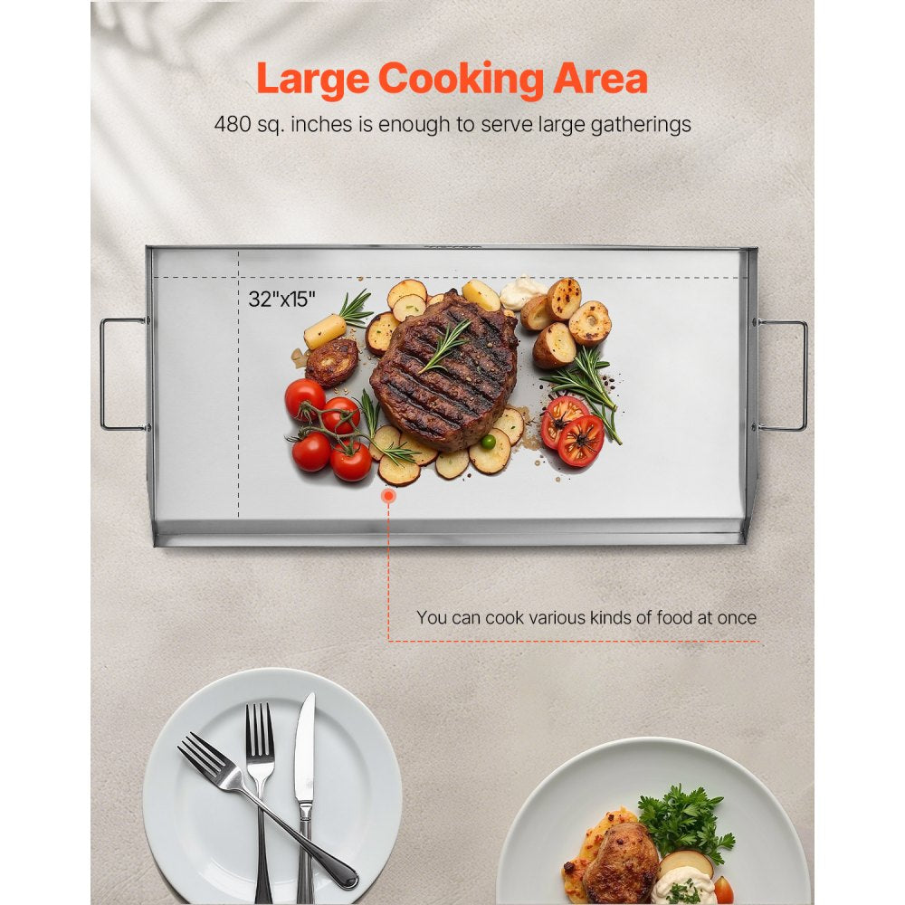 VEVOR 32x16 in Flat Top Griddle Stainless Steel Universal BBQ Grill Pan Cookware